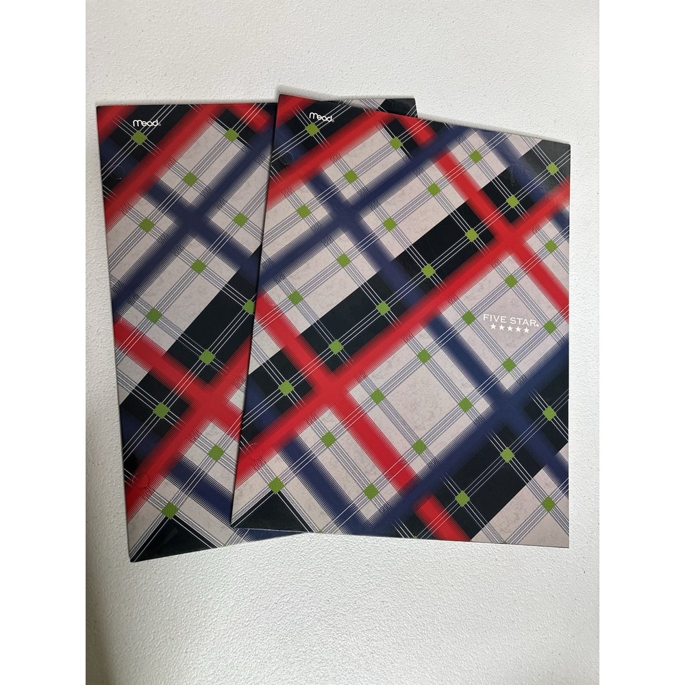 Vtg Mead Five Star Pocket Paper Folder Lot Of 2 Plaid School 80s Trapper Keeper‎